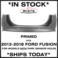 New Primed Rear Bumper For 2013-2018 Ford Fusion W Sensor Fo1100694 Ships Today