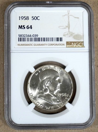 1958 FRANKLIN HALF DOLLAR NGC MS64 344039