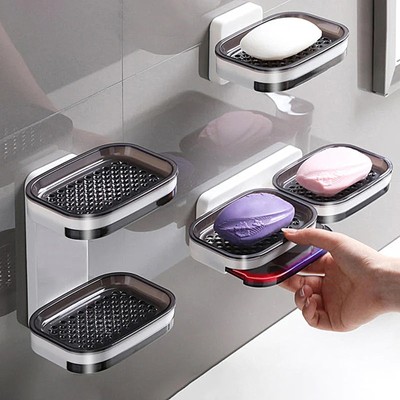 Wall Mount Self Draining Soap Dish No Drilling Bar Soap Holder for Shower