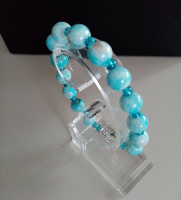 Schmuck Perlen Armband aus marmorierten Glas Perlen und böhmischen Perlen 21 cm