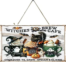 Witches Brew Cafe Handmade Sign Farmhouse Decor Door Hanger Sign