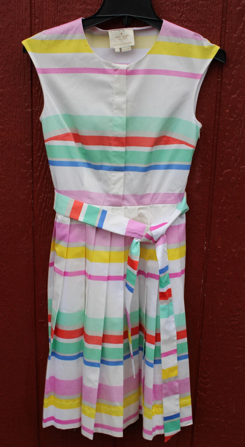 KATE SPADE Sweet Candy Multi Cape Stripes Shirtdress Pleated Front sz 2