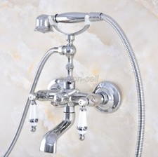 Polished Chrome Clawfoot Bath Tub Faucet with Hand Shower Mixer Tap Wall Mount