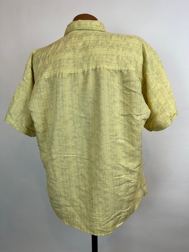 Vintage Floral Stripe Shirt Men L Hawaiian Yellow Rayon Blend Michael Brandon - Picture 11 of 16