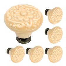 Biaungdo 6 Pcs Light Yellow Ceramic Kitchen Cabinet Knobs Retro Ceramic Dre...