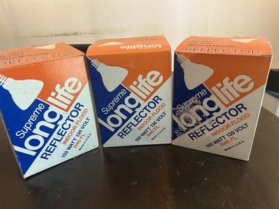 Vintage Supreme Longlife R40 FL Indoor Flood Bulbs 150W 130V NOS Lot of 3