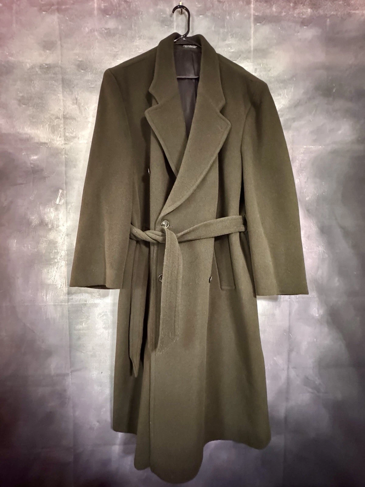 Vintage ZYLOS Cashmere Overcoat Green Men's 44L Yugoslavia W/ Bonus Italy Scarf image 2