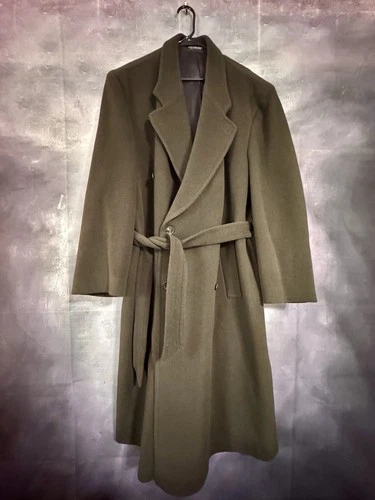 Vintage ZYLOS Cashmere Overcoat Green Men's 44L Yugoslavia W/ Bonus Italy Scarf image 2