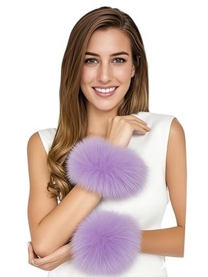 Lina & Lily Women's Winter Wrist Cuffs Warmers Faux Fur Fluffy Lavender