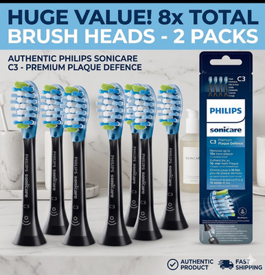 8 PACK Authentic Philips Sonicare C3 Premium Plaque Defense Brush Heads BLACK