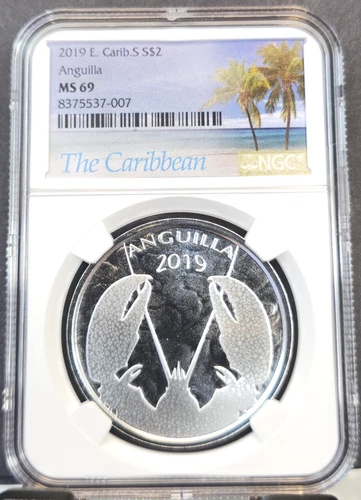 2019 EAST CARIBBEAN STATES SILVER 2 DOLLARS ANGUILLA LOBSTER NGC MS 69 SCARCE