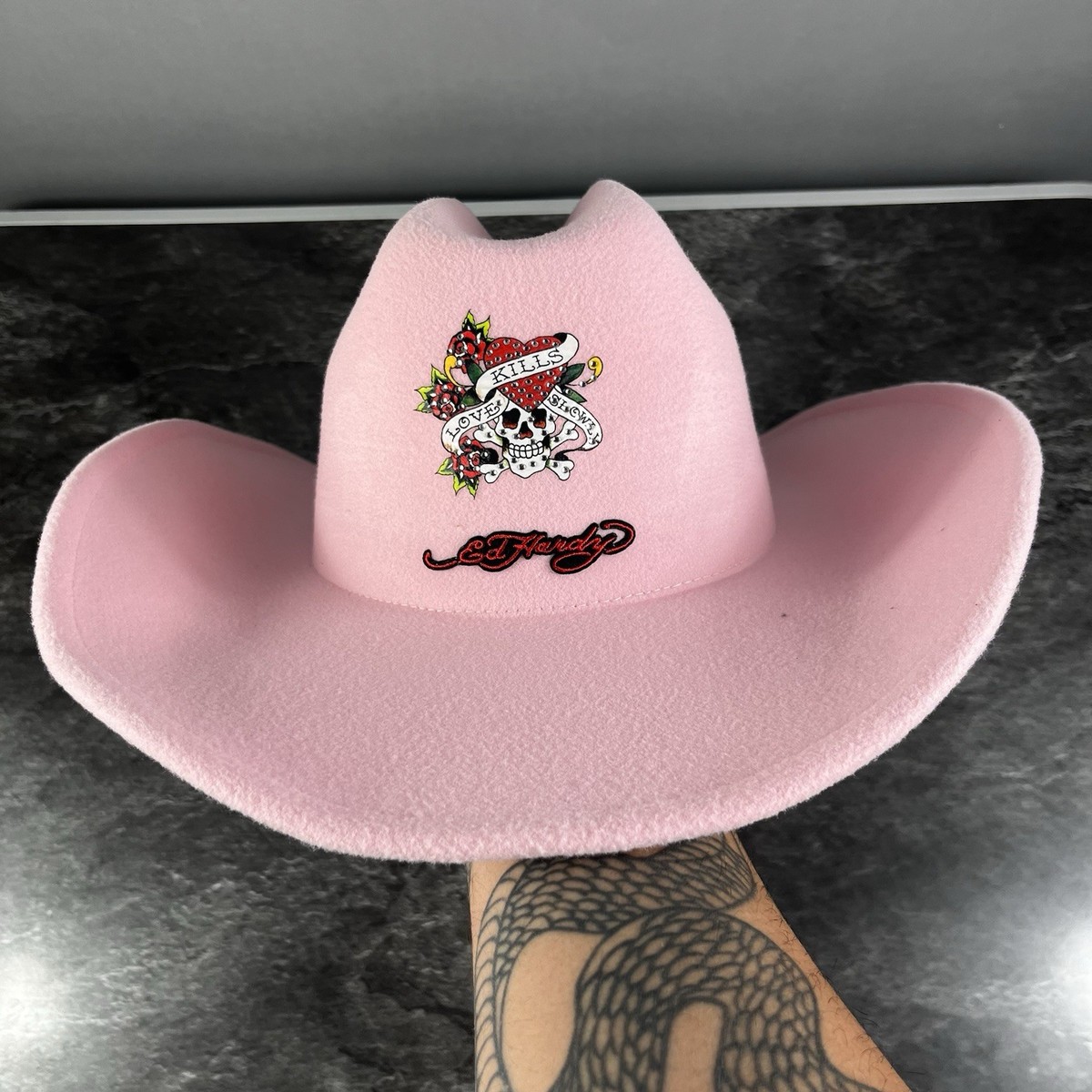 Pink Ed Hardy Love Kills Slowly Cowboy Hat NWT ☠️ Vintage Orange Ed Hardy Cap / Ed Hardy Cap / Ed Hardy  main image 4