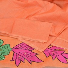 Sanskriti Vintage Peach Sarees Pure Silk Hand Beaded Craft 5 Yd Fabric Sari