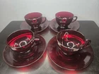 Vintage MCM Anchor Hocking Royal Ruby Red glass tea or coffee(4) cups saucers(4)