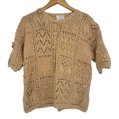 Susan Bristol Vintage Cardigan Women S Hand Knit Floral Bobble Cottage Grandma