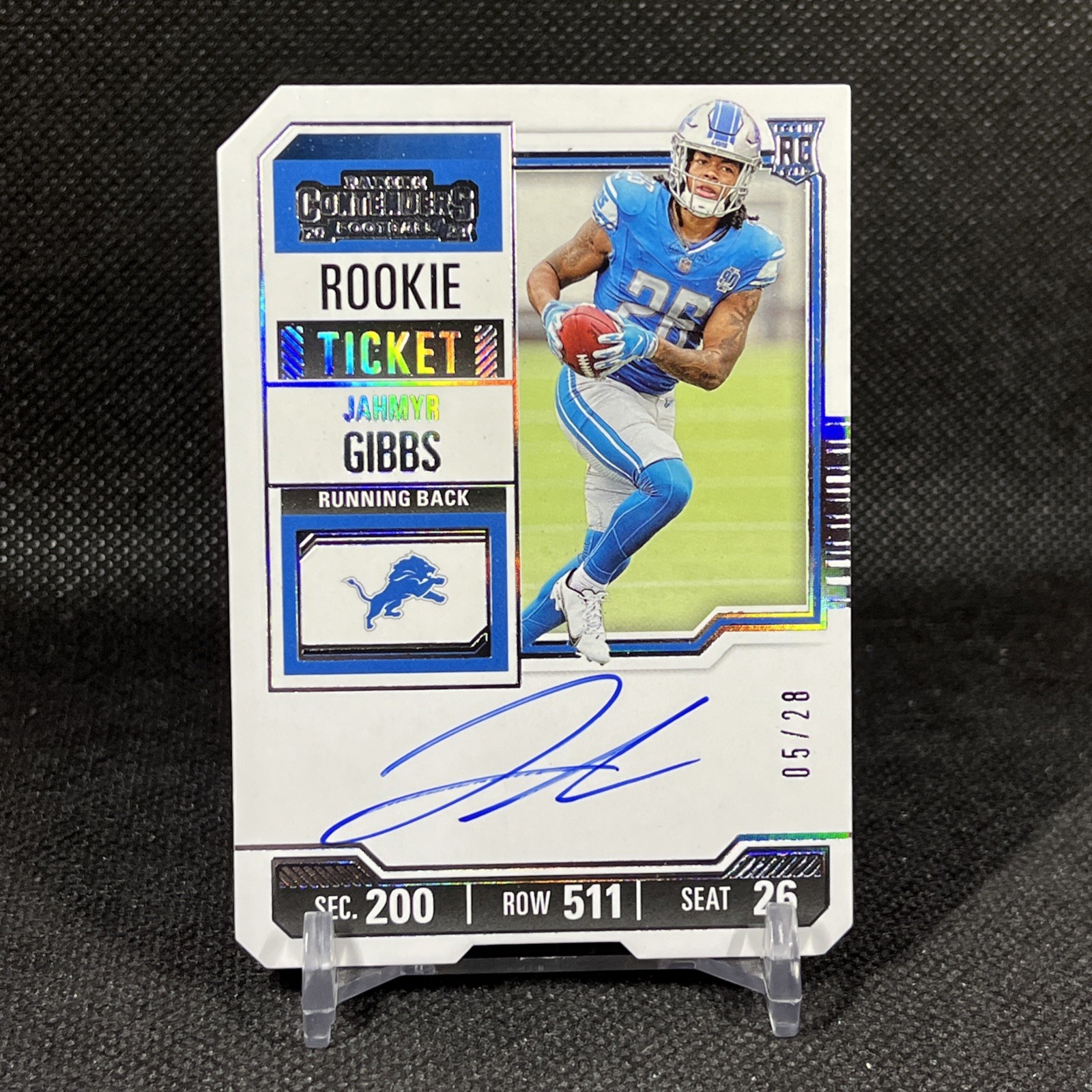 Jahmyr Gibbs 2023 Contenders On Card Ticket Stub Auto /28 Detroit Lions
