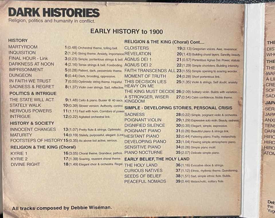 Dark Histories - BBC/BMG music library CD (Debbie Wiseman) - UK import VERY RARE - Image 3 of 4