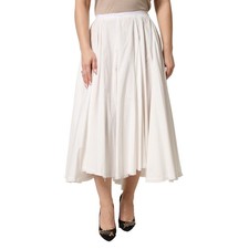 MARC LE BIHAN Skirt White Cotton High Waist A-line Midi IT38/US4/XS RRP 880usd