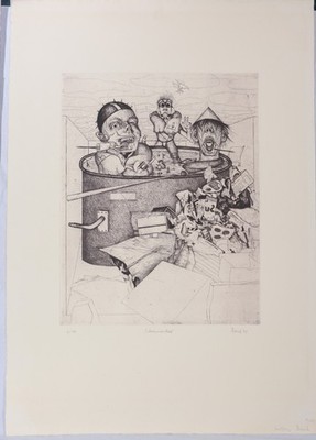 Wolfgang Petrick:  Schwimmbad  Radierung 1972, handsigniert dat. num. 100 Ex