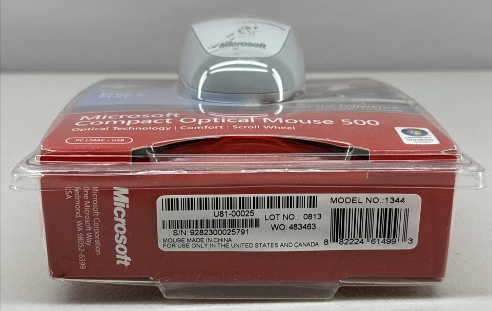 Microsoft Compact Optical 500 Wired USB Scroll Wheel Mouse Model 1344 New Sealed - Image 3 of 3
