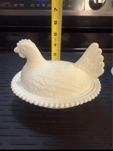 Vintage Milk Slag Glass White Hen on Nest Covered Candy Dish Indiana Glass Co