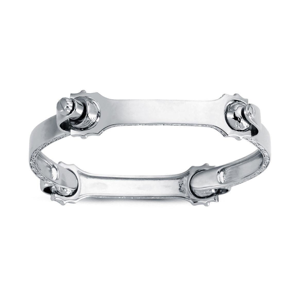 Mens Rhodium Plated Silver Jewelco London Spanner & Socket Bangle Bracelet 7mm
