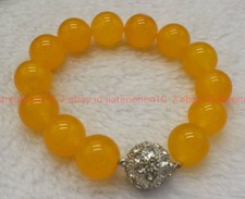 New Natural Beautiful 12/14mm Yellow Jade Magnetic Gemstone Beads Bracelet 7-9in