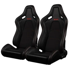 Braum Black Leatherette FALCON-S Reclining Composite Seats w/Red Stitching -Pair