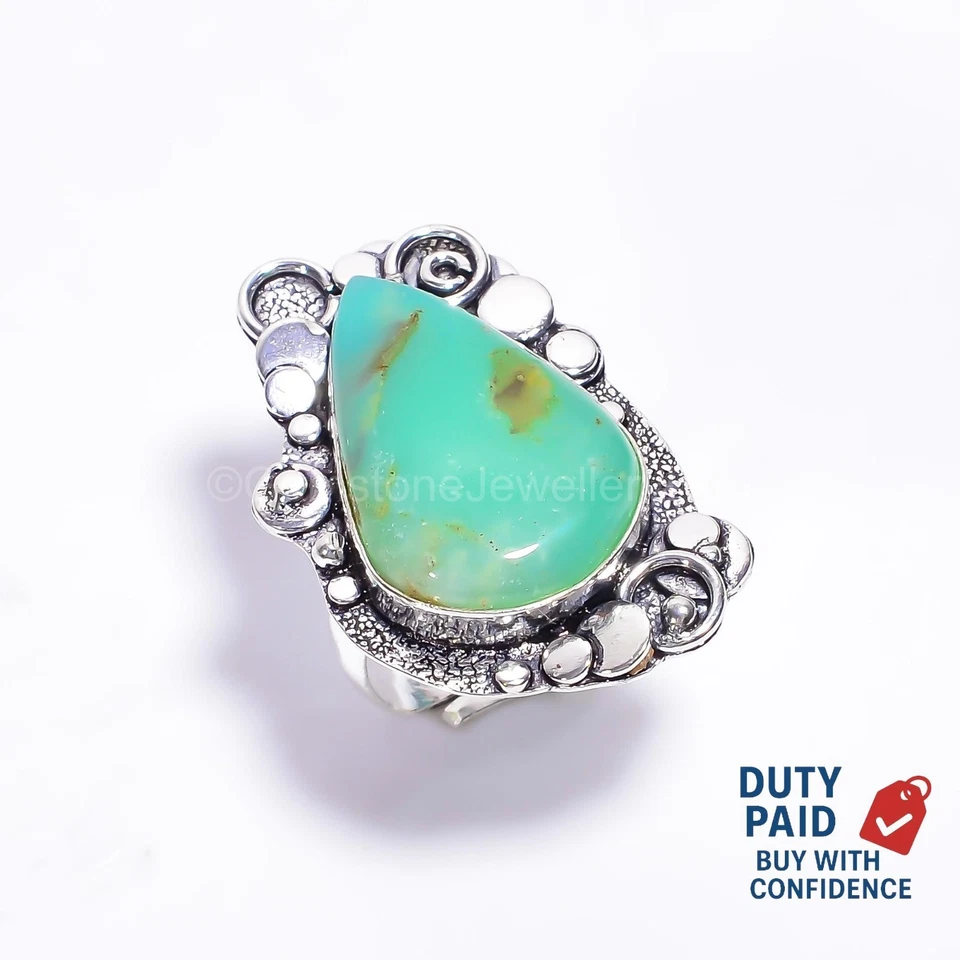 Oferta de Año Nuevo Plata Esterlina Genuina Crisoprasa Promesa Anillo De Colección Talla 8.25 Foto 3 de 4
