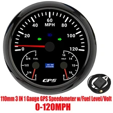110MM Black 3 IN 1 gauge GPS Speedometer 0-120MPH With Fuel Level Volt For Boat