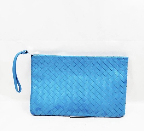 100% authentic Bottega Veneta Clutch Bag Blue Leather 5203693