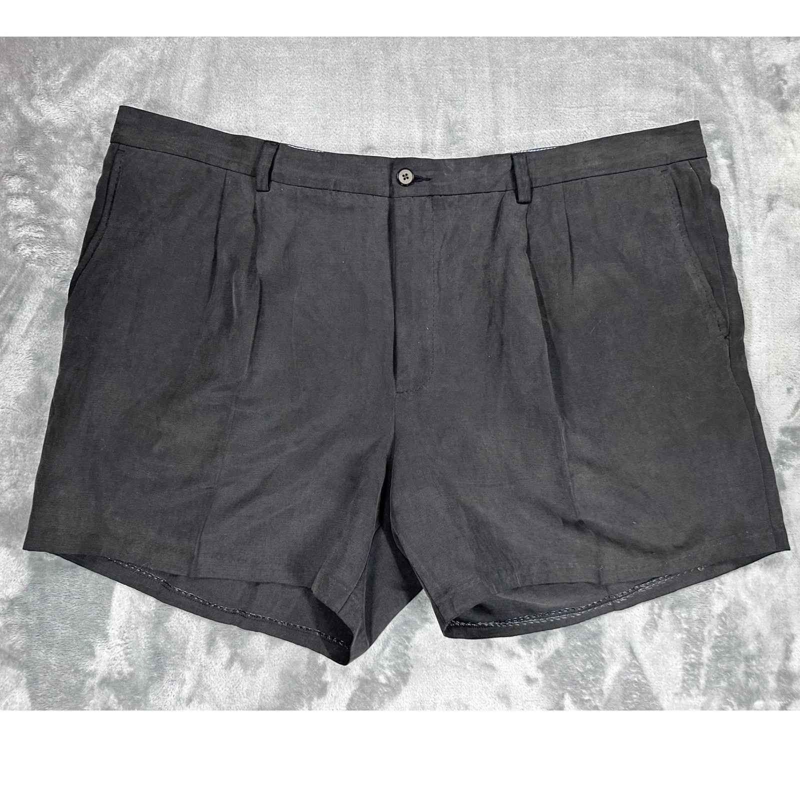 Tommy Bahama Mens 48 Silk Linen Pleated Shorts Black Marlin Logo 48RG