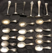 20 Pc Antique to Vintage Silverplated CURVED BABY SPOONS & FOOD PUSHERS