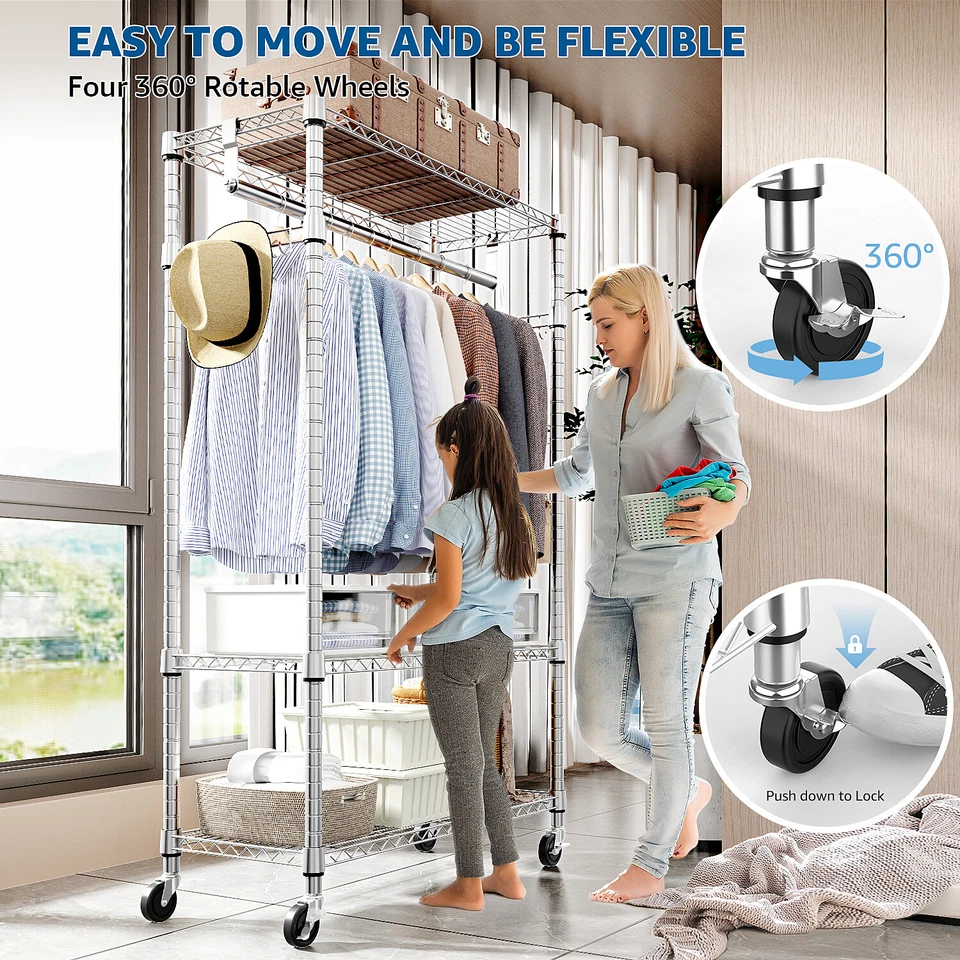 Estante de ropa comercial organizadores de armario enrollables ajustables 16*30*75" Foto 2 de 4