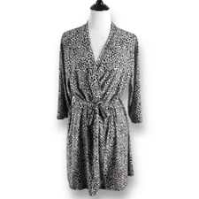 Rene Rofe Sleepwear Women's L Animal Print Short Robe Black Tan Cheetah Leopard