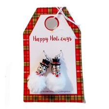 Snowman Faux Fur Body Pierced Christmas Earrings-Dangle