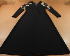 FLORERE Women's US Size 8 Black Floral Print Long Sleeve A Line Midi Dress New
