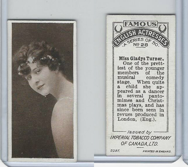 the turner tobacco manufacturer C9 Imperial Tobacco, Famous English Actresses, 1924, #28 Gladys Turner