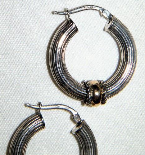 Vintage "AE 14K 925"~ARGENTO STERLING~COLLANA ORO MASSICCIO~eleganza artistica~ORECCHINI A CERCHIO - Foto 8 di 17
