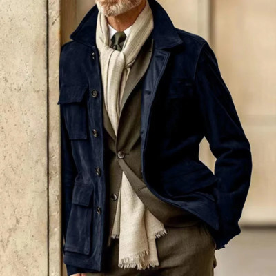 Field Leather Jacket for Men Navy Blue Pure Suede Custom Made Size S M L XXL 3XL