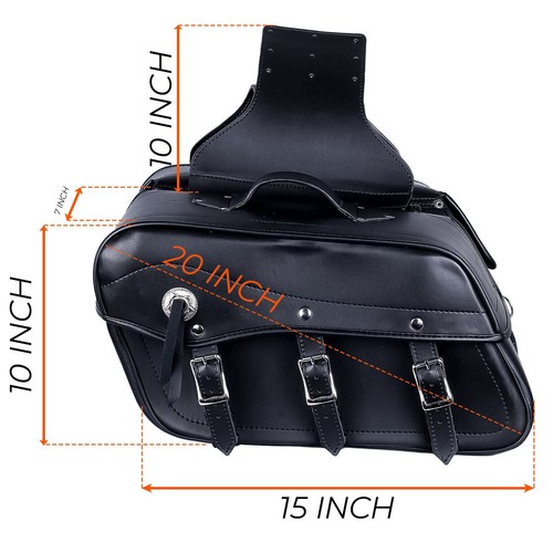 Motorcycle CRUISER SADDLE BAGS SLANTED UNIVERSAL LEATHER Panniers Luggage Bag - Picture 2 of 6