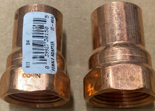 Lot of 2 EVERBILT 3/4 in. Copper C x FIP Female Adapter Fittings, C603HD34