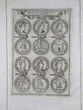 410+ Year Old Print of ROMAN COINS From 1610 BRITAIN Kingdoms England S & W (d)