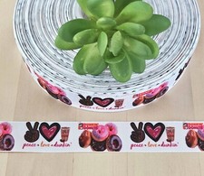7/8" 1 YD Dunkin Donuts Grosgrain Ribbon Dunkie Junkie Donuts Peace Love Donut
