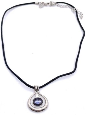 Lia Sophia Virtue Purple Crystal Center Stone Silver Tone Pendant Cord Necklace