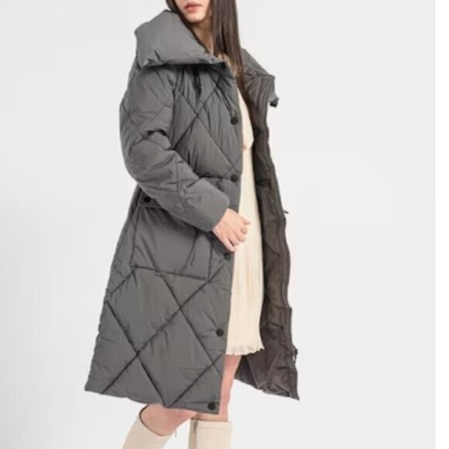 NWT DKNY Pillow Collar Diamond Quilt Long Puffer jacket with oversized collar XL - Picture 7 of 14