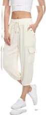 MISS MOLY Women's Loose Cropped Capris Cargo Joggers Pants XX-Large, Beige 