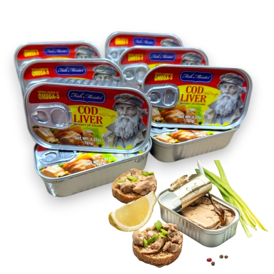 Fish Meister COD LIVER Canned in Oil - Wild Caught Cod Liver with Omega ...