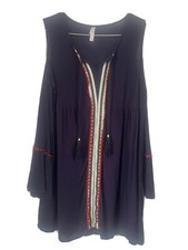 👗 Xhilaration Cold Shoulder Navy Blue Boho Dress Sz M Lined Tassel