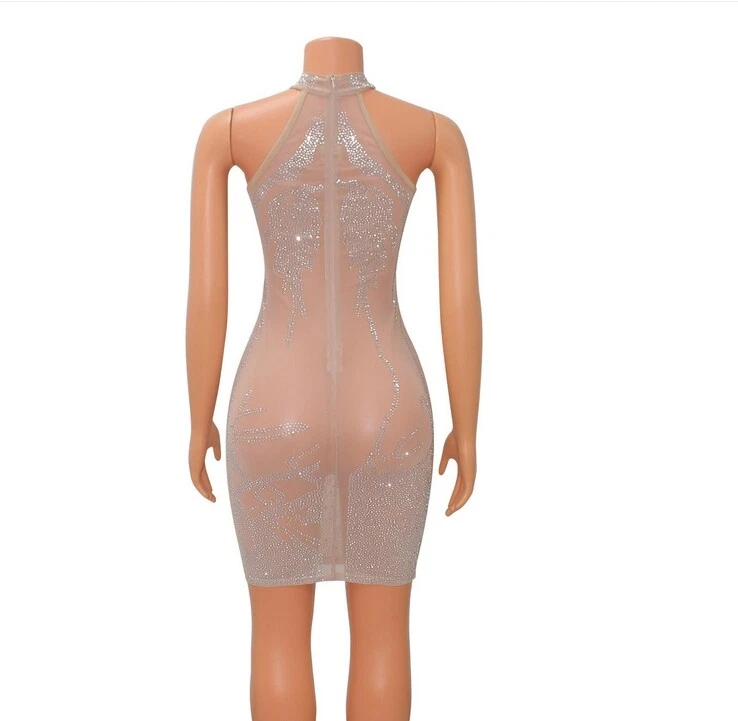 VALENTINO Mini Abito Donna Maglia Trasparente Slim Fit Halter Party Clubwear Night Club Nuovo